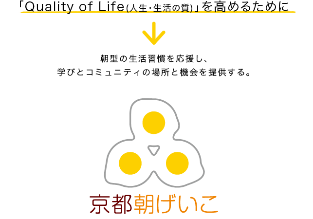 Quality of Life を高めるために、朝型の生活習慣を応援し、学びとコミュニティの場所と機会を提供する。